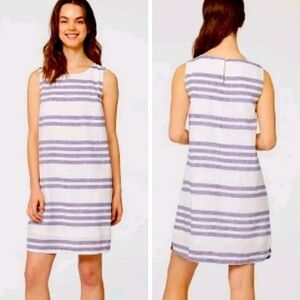 BEACH LUNCH LOUNGE White/Blue Striped Linen Cotton Lined Knee Length Sz L